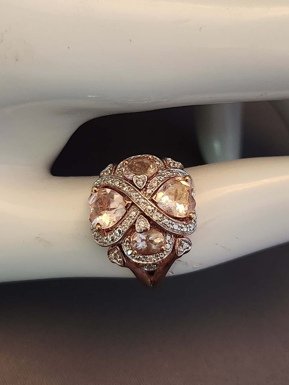 Pink Morganite Heart Cluster Rose Gold Over Sterling